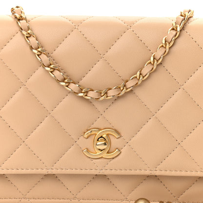 Chanel Lambskin Quilted CC Pearl Crush Wallet on Chain WOC Beige 8 of 11