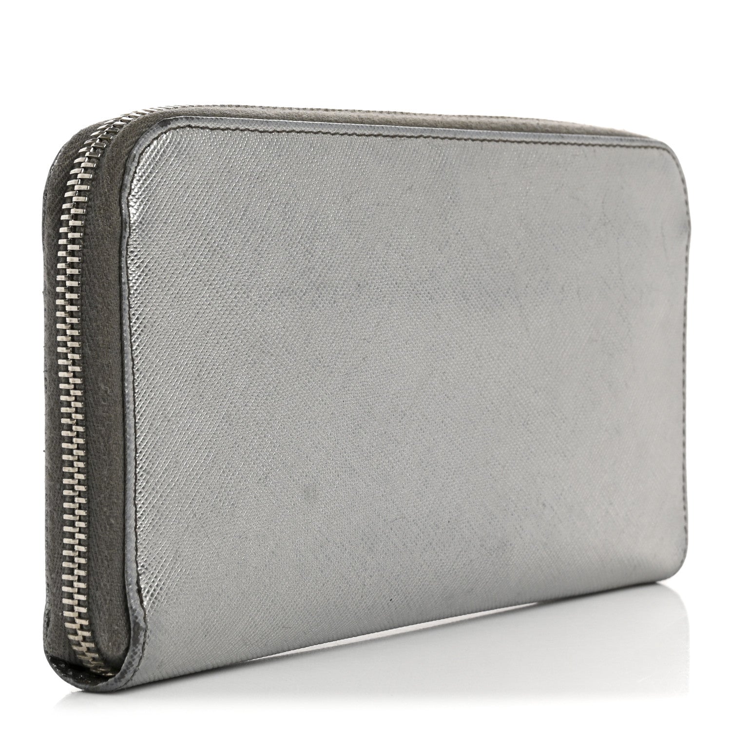 Prada Saffiano Metal Zip Around Wallet Argento 1723667 – FASHIONPHILE