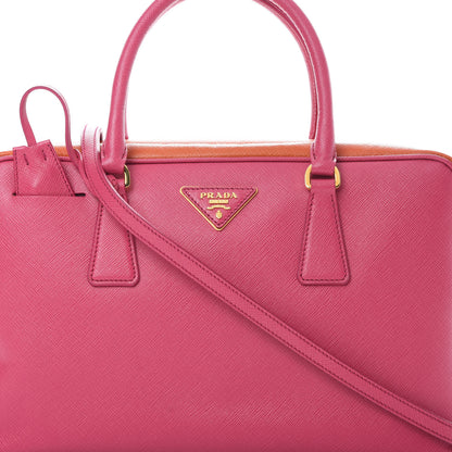 Prada Saffiano Lux Petite Bowler Fuchsia Papaya 9 of 15