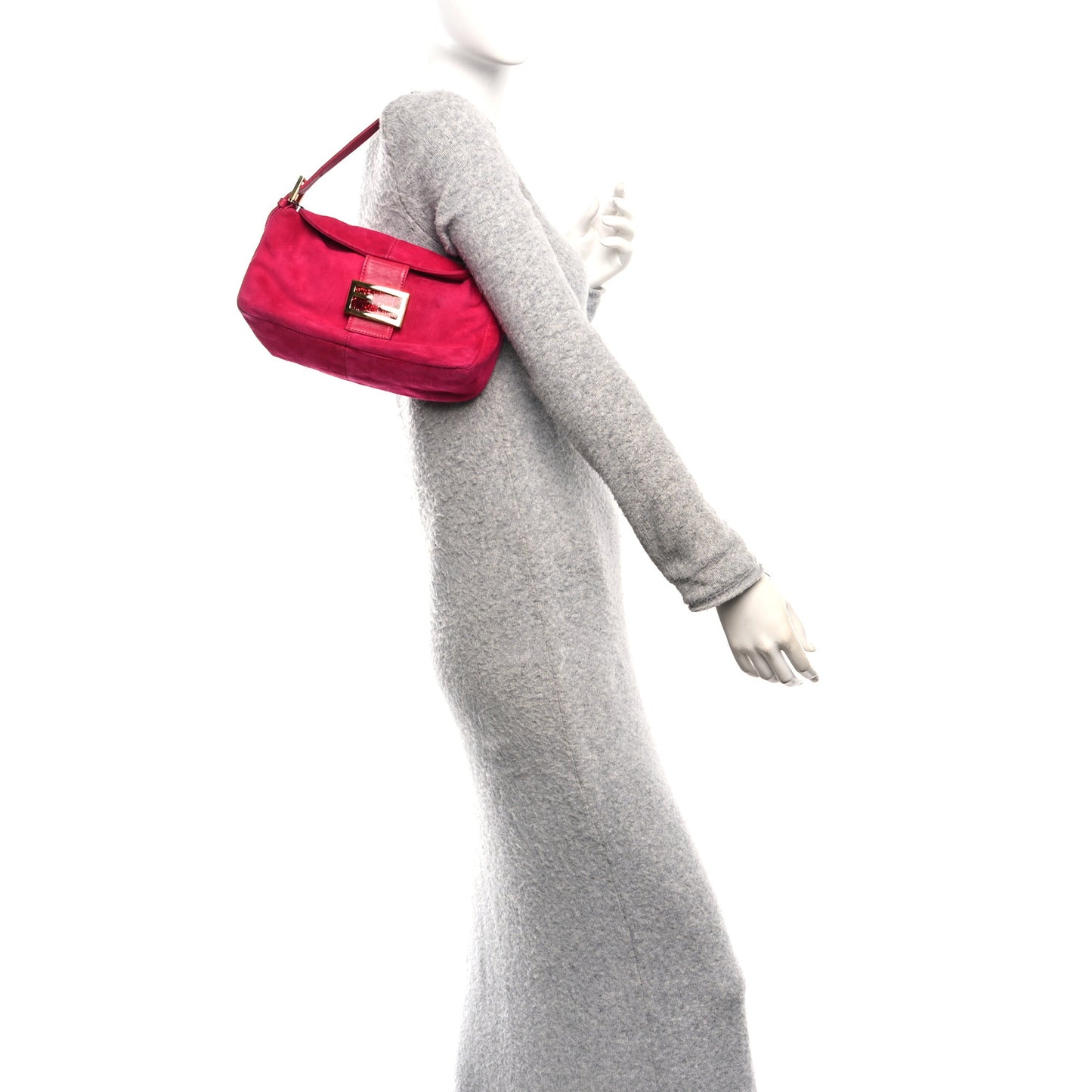 Suede Baguette Flap Fuchsia