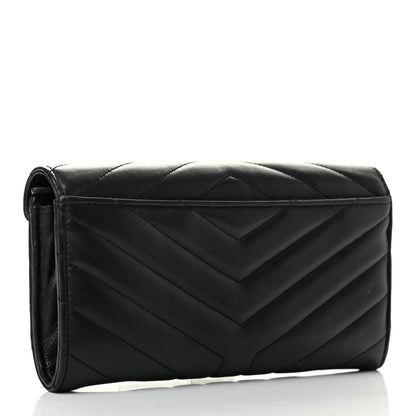 Saint Laurent Lambskin Y Quilted Monogram Large Loulou Flap Wallet Black 3 of 7