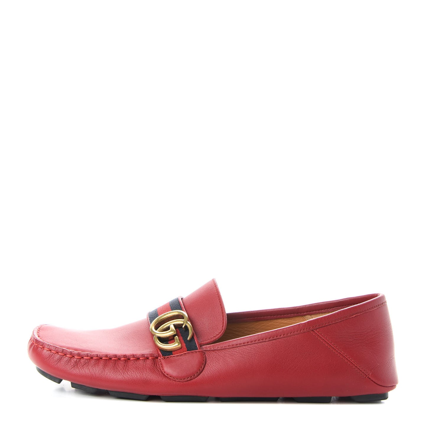 Velvety Calfskin Web Mens Noel Driver Loafers 9.5 Rosso