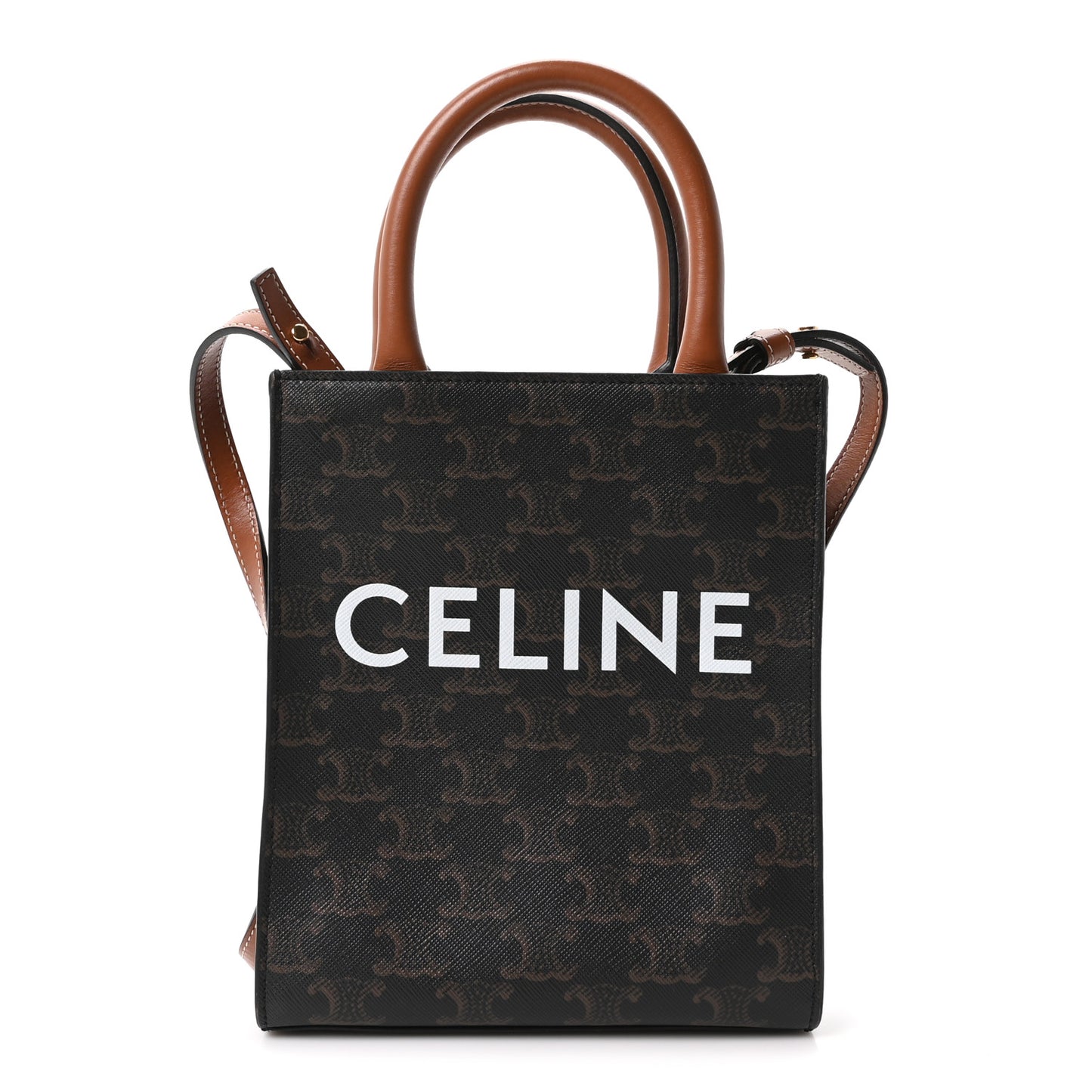 Triomphe Canvas Calfskin Mini Vertical Cabas Tan