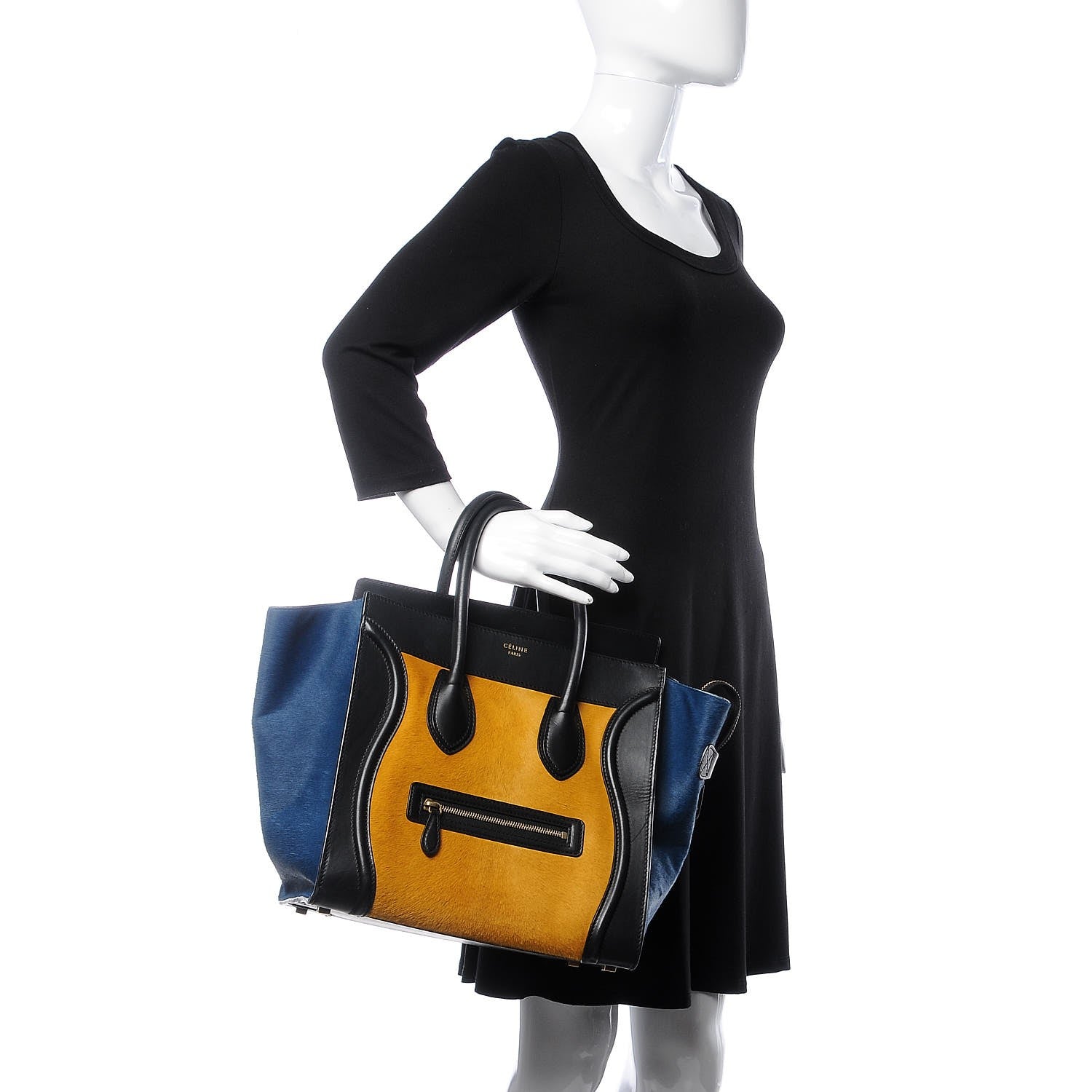 Celine Pony Hair Mini Tri-Color Luggage Royal Blue 2 of 15