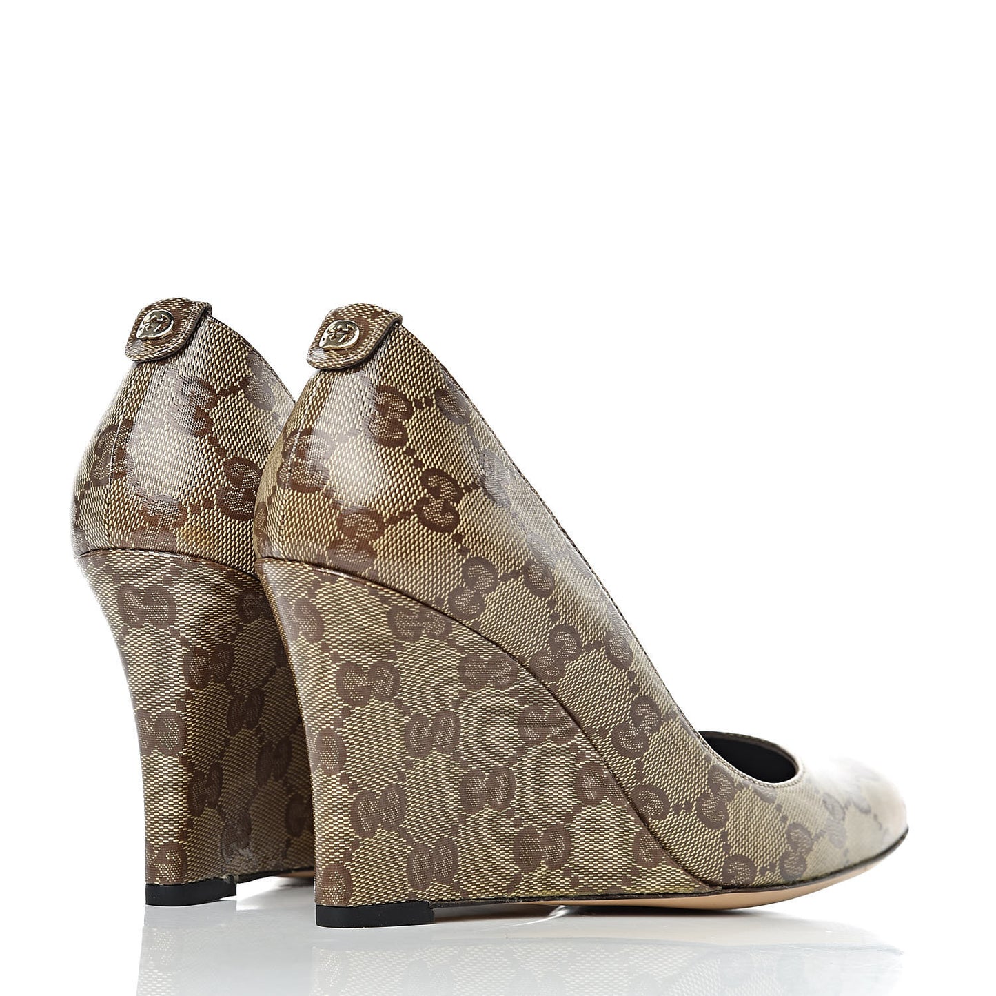 Crystal Monogram Wedges Pumps 7.5 Beige Ebony