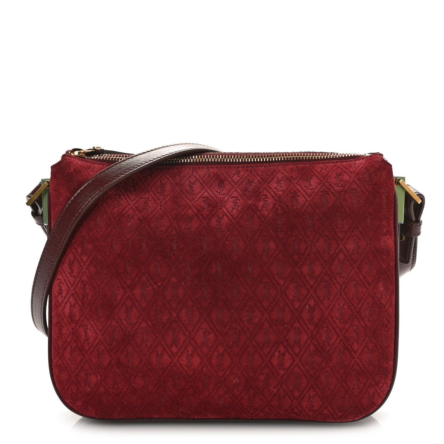 Saint Laurent Suede All-Over Monogram Crossbody Burgundy 1 of 8