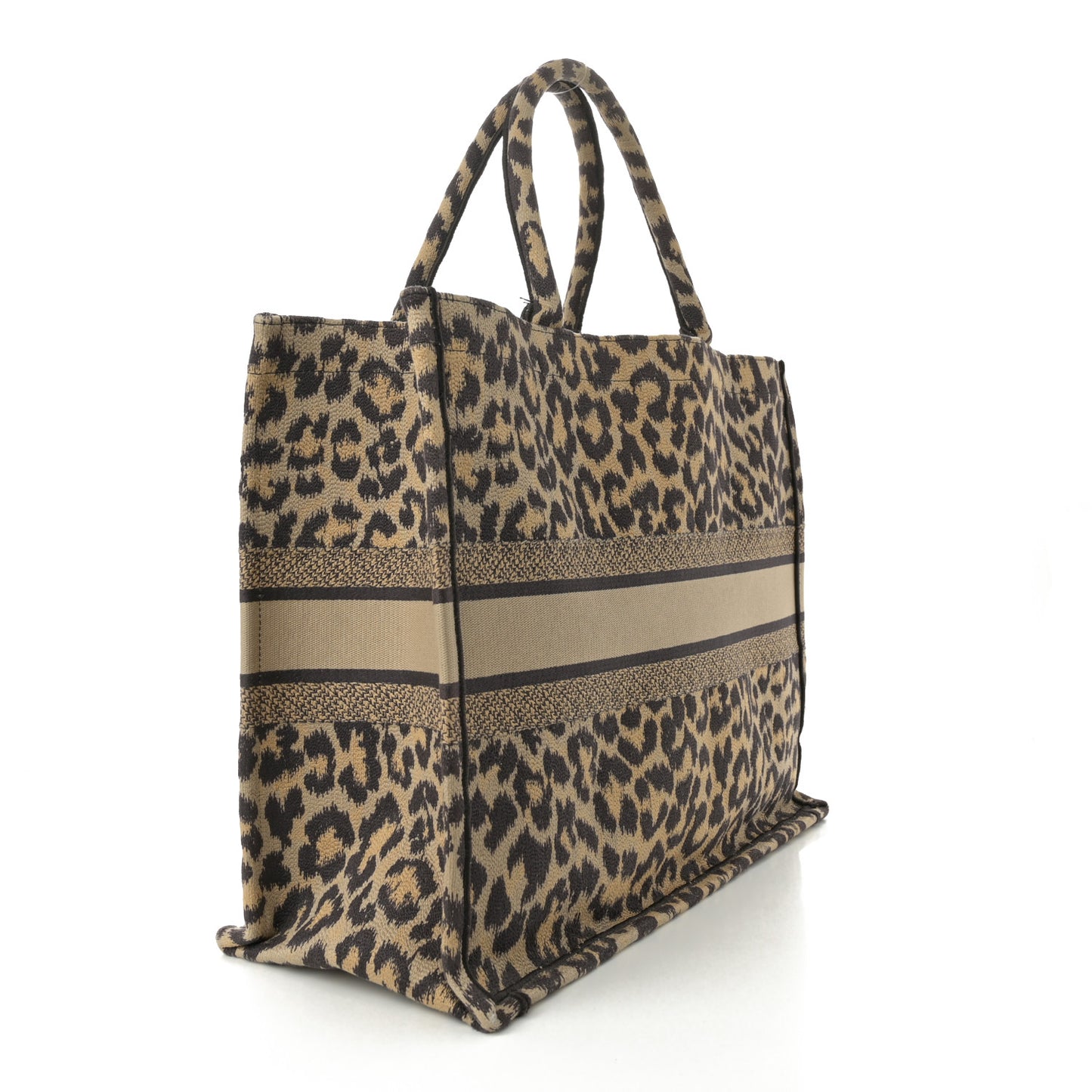 Canvas Mizza Embroidered Large Leopard Book Tote Beige