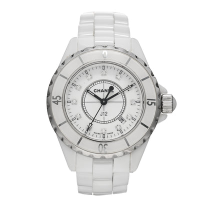 Chanel Stainless Steel Ceramic Diamond 33mm J12 Quartz Watch White 1 of 4
