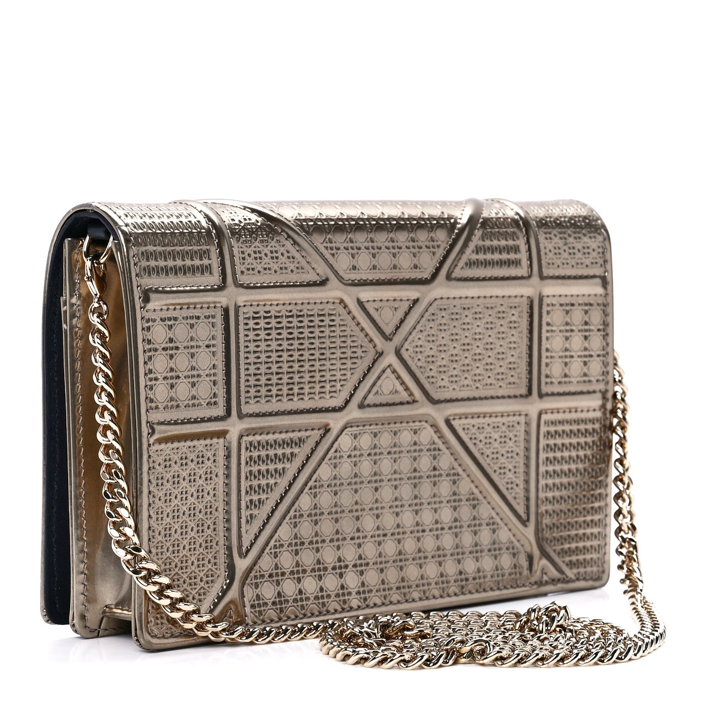 Metallic Patent Micro-Cannage Diorama Wallet on Chain Pouch Gold