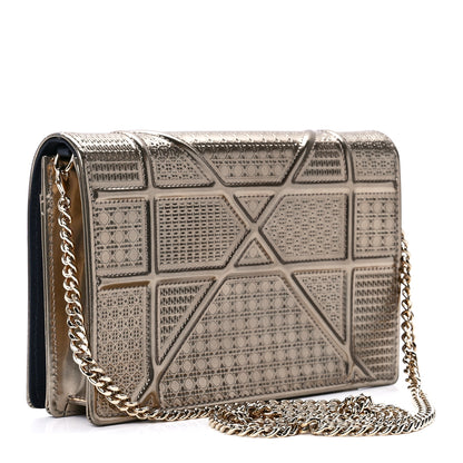 Christian Dior Metallic Patent Micro-Cannage Diorama Wallet on Chain Pouch Gold 3 of 10