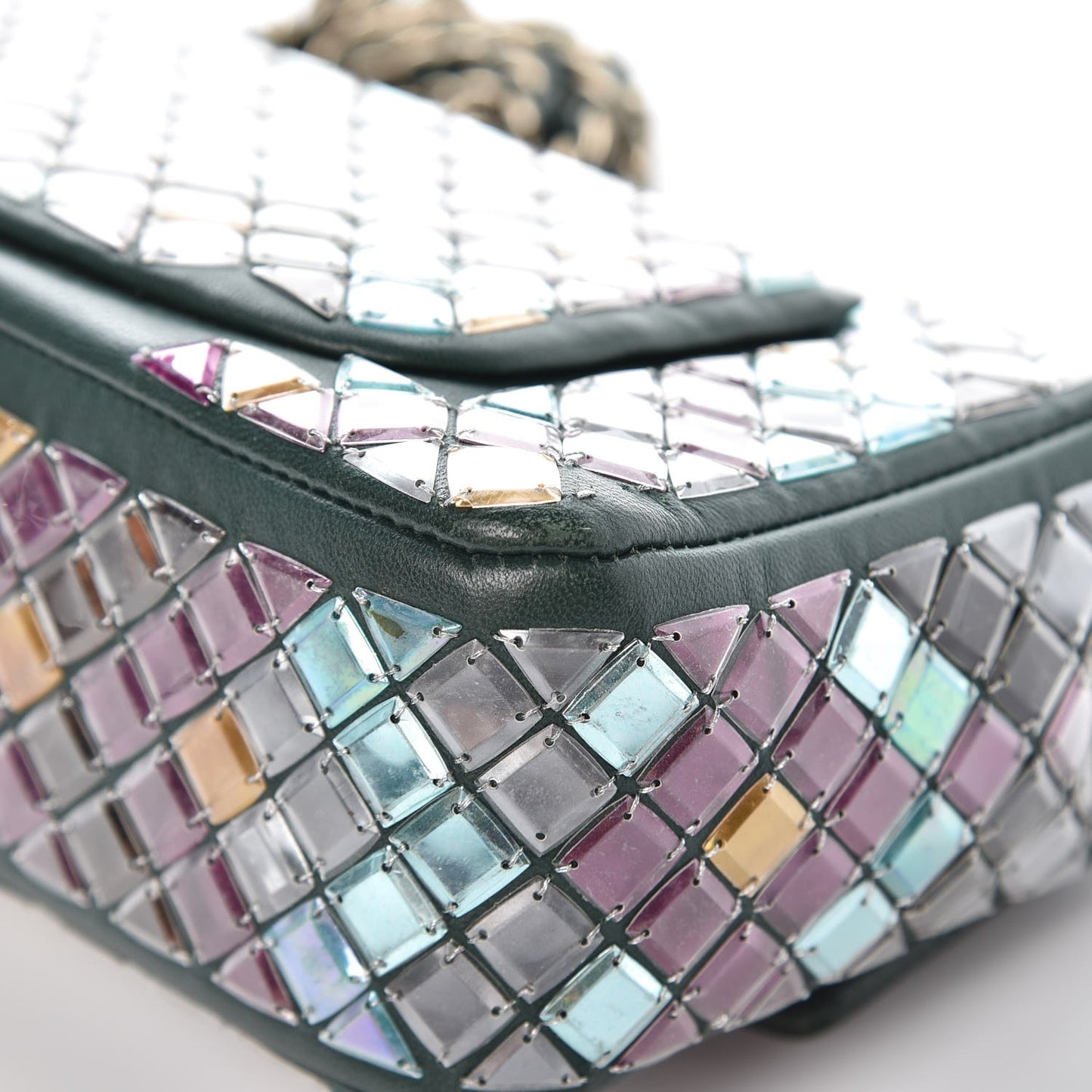 Lambskin Mosaic Small Flap Green Multicolor