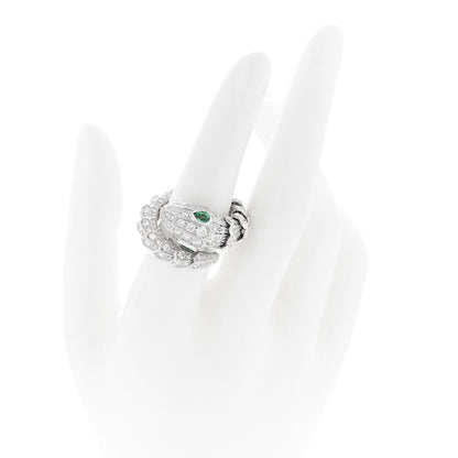 Bulgari 18K White Gold Diamond Emerald Serpenti Pave Ring S 2 of 6