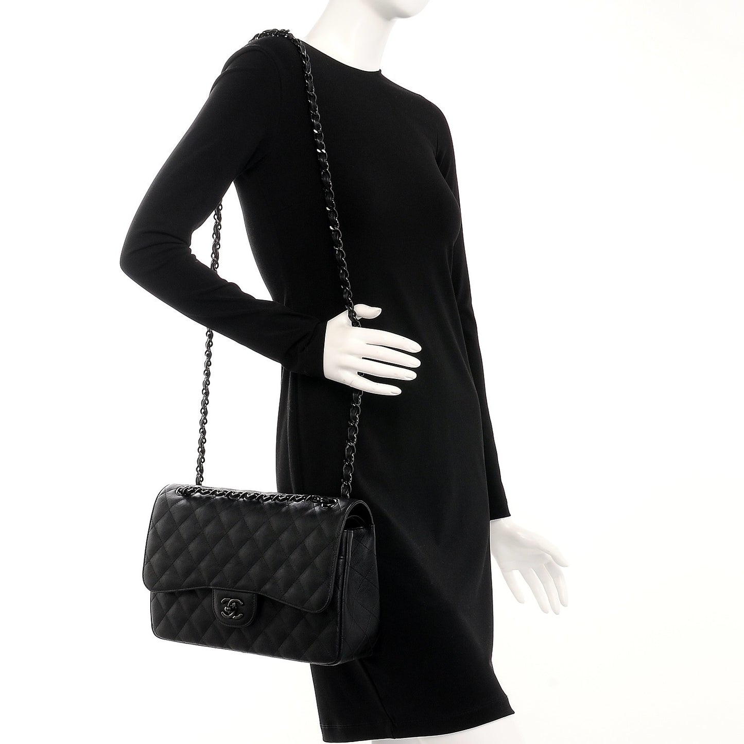 Crumpled Calfskin Quilted Jumbo Double Flap So Black