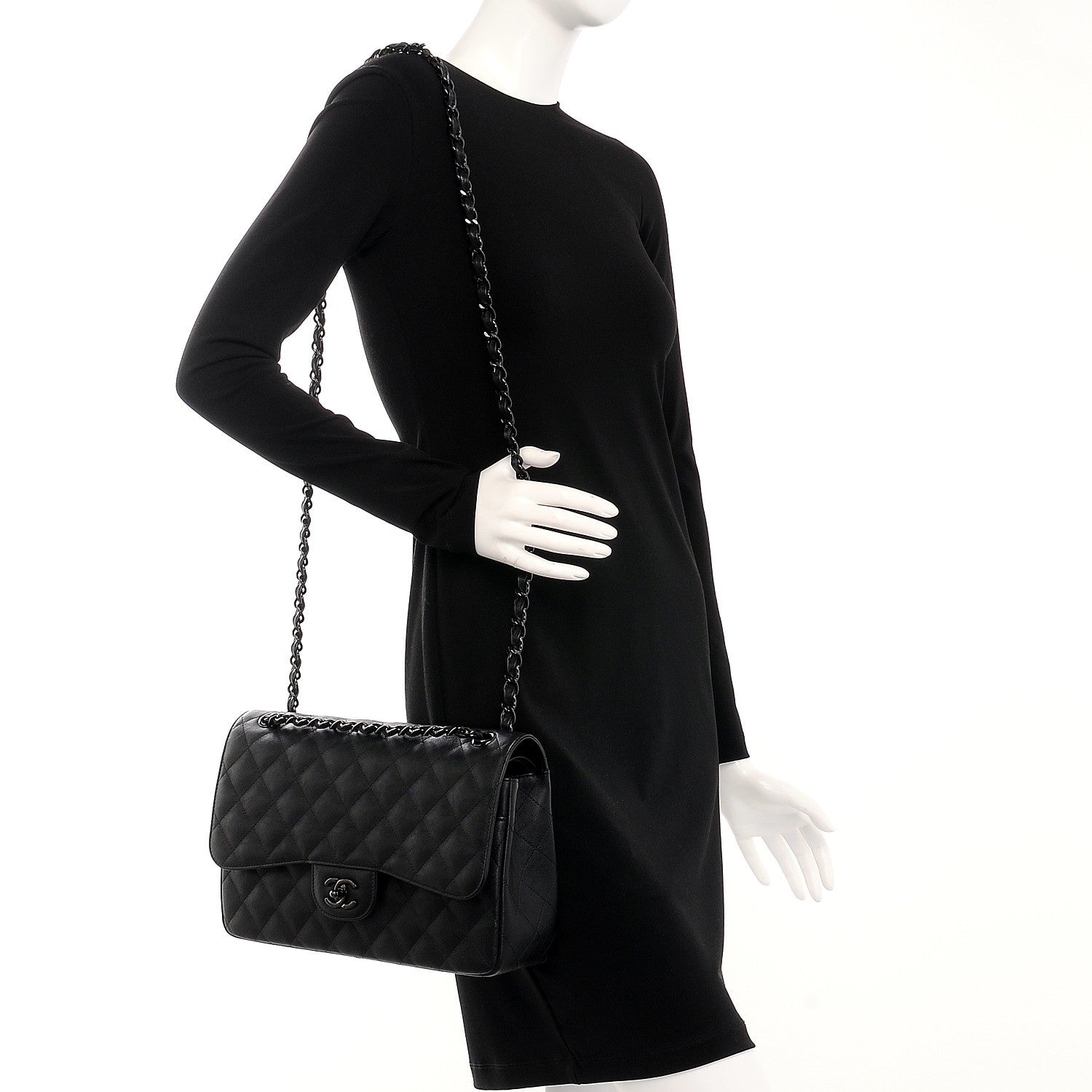Chanel Crumpled Calfskin Quilted Jumbo Double Flap So Black 3 of 9