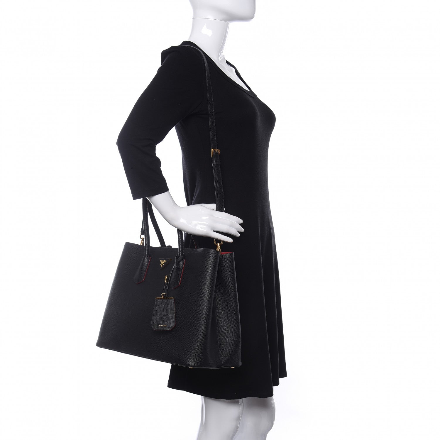 Prada Saffiano Cuir Large Double Bag Black Fuoco 2 of 11