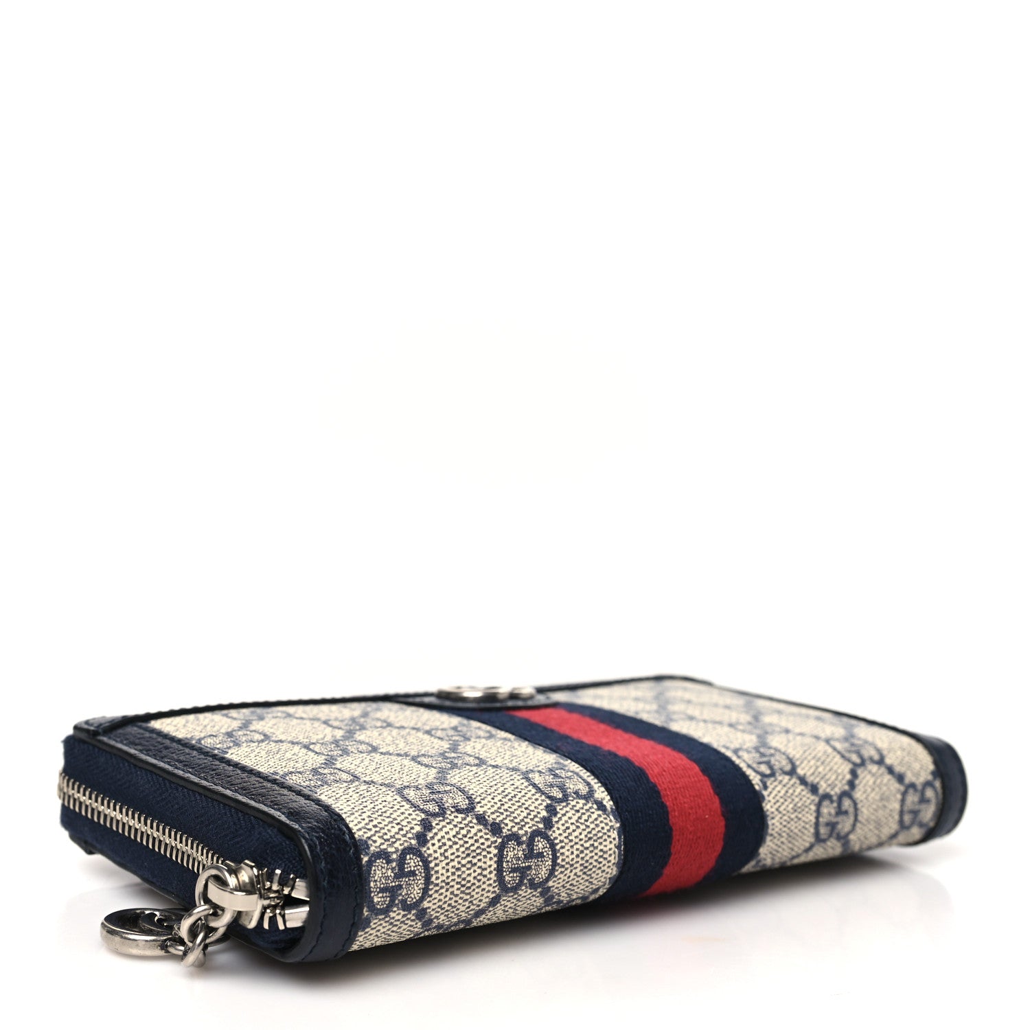 Gucci GG Supreme Monogram Textured Dollar Calfskin Web Ophidia Zip Around Wallet Beige Blue 8 of 18