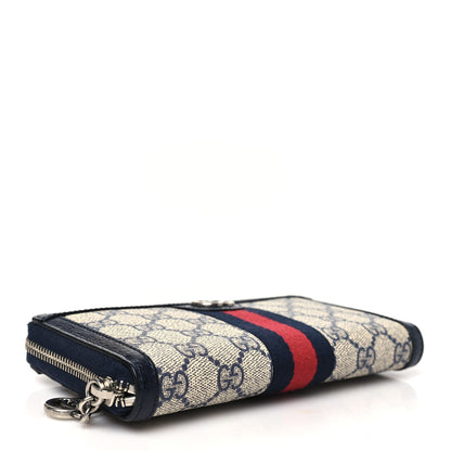 Gucci GG Supreme Monogram Textured Dollar Calfskin Web Ophidia Zip Around Wallet Beige Blue 8 of 18