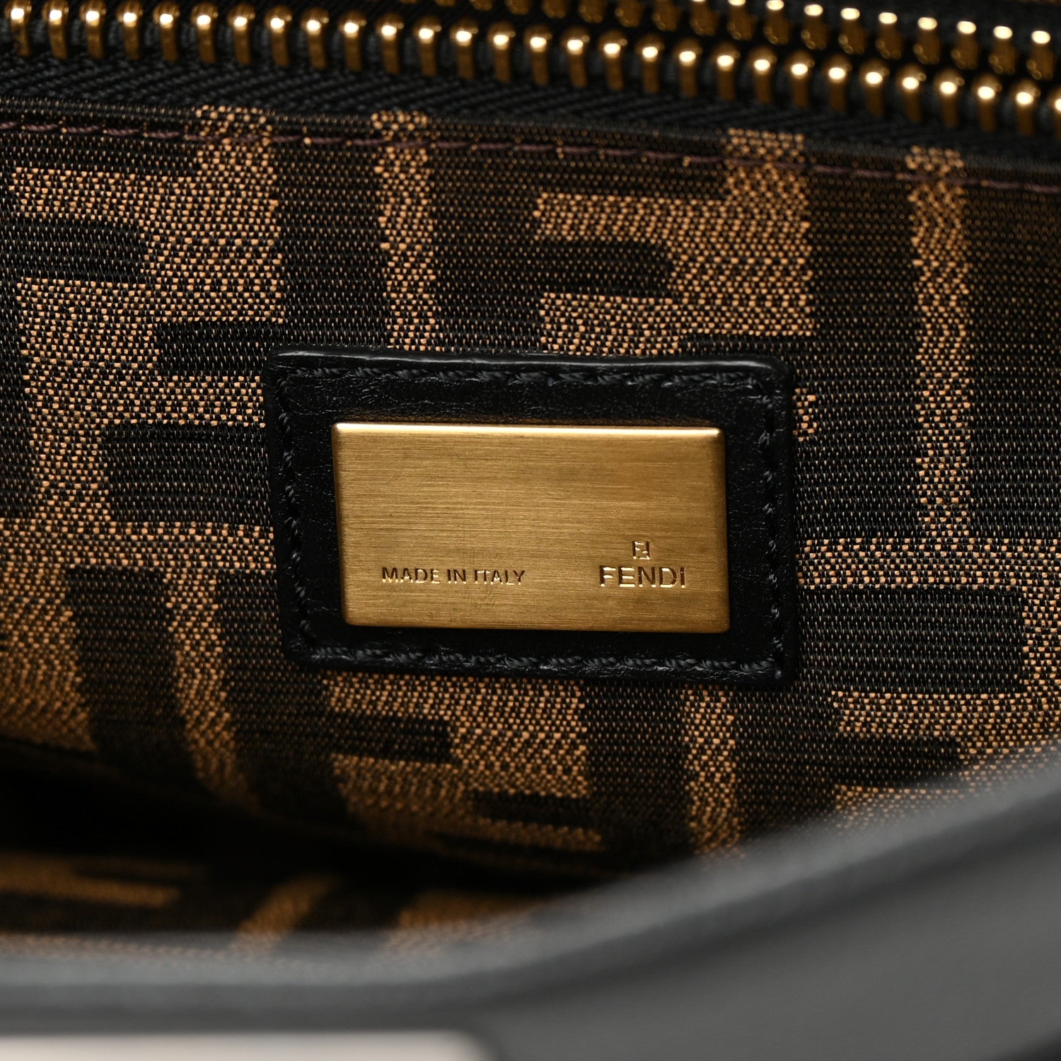 Fendi Goatskin Zucca Medium Peekaboo Iconic Satchel Black Tobacco 7 of 17