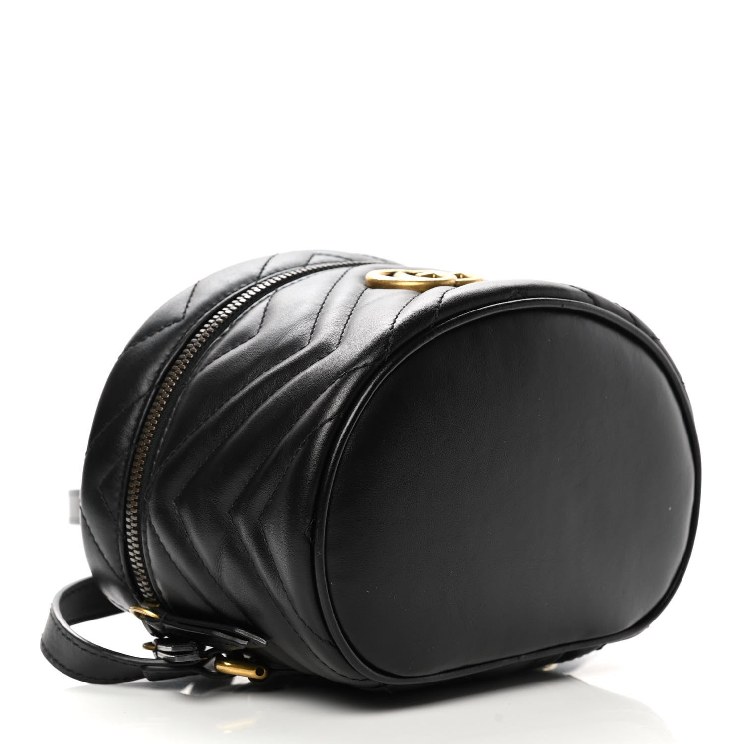 Gucci Calfskin Matelasse Mini GG Marmont Round Backpack Black 4 of 13