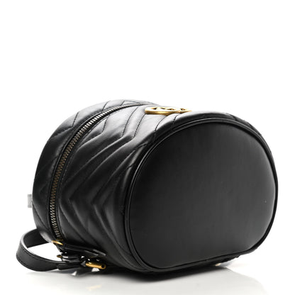 Gucci Calfskin Matelasse Mini GG Marmont Round Backpack Black 4 of 13