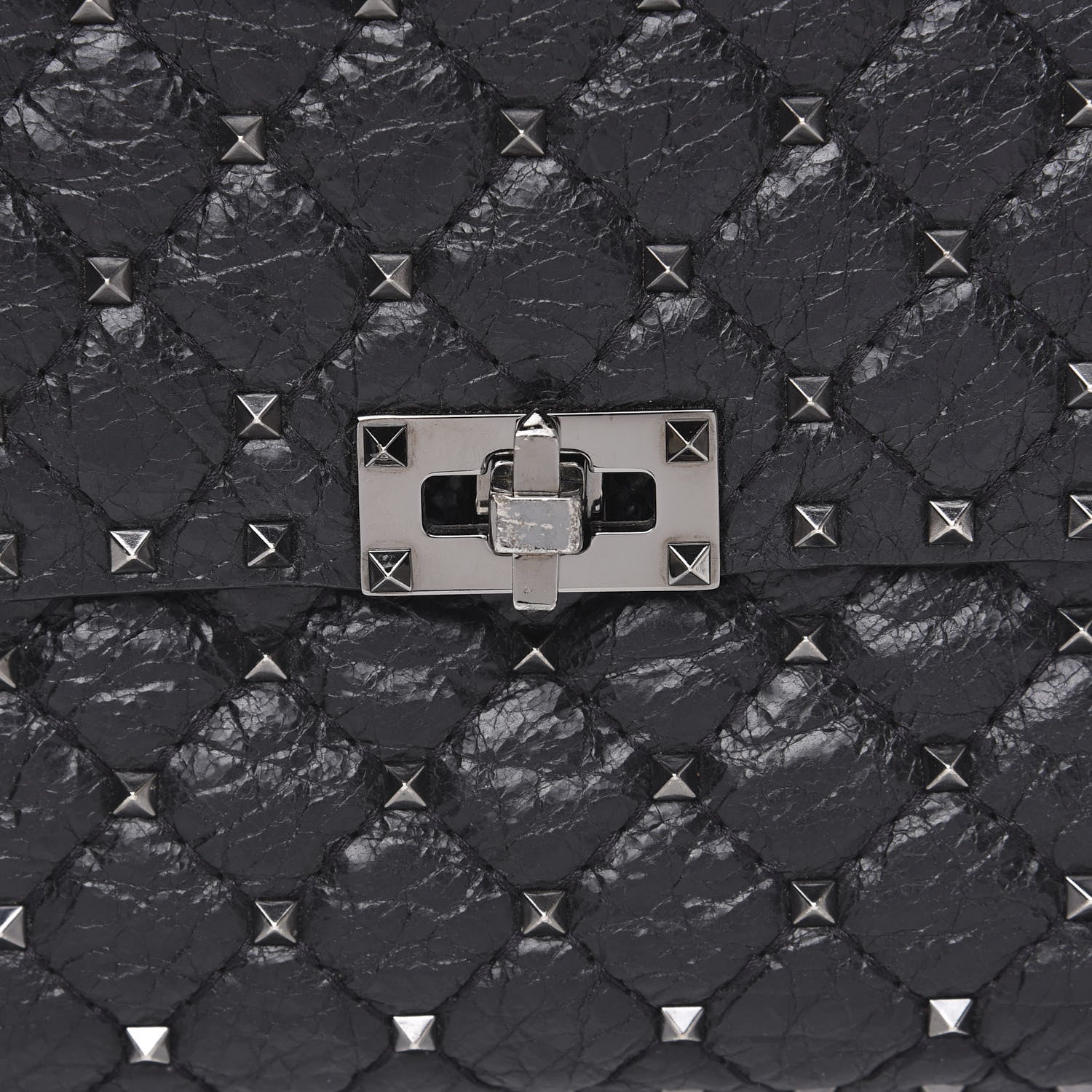 Valentino Garavani Craquele Nappa Medium Rockstud Spike Shoulder Bag Black 9 of 9