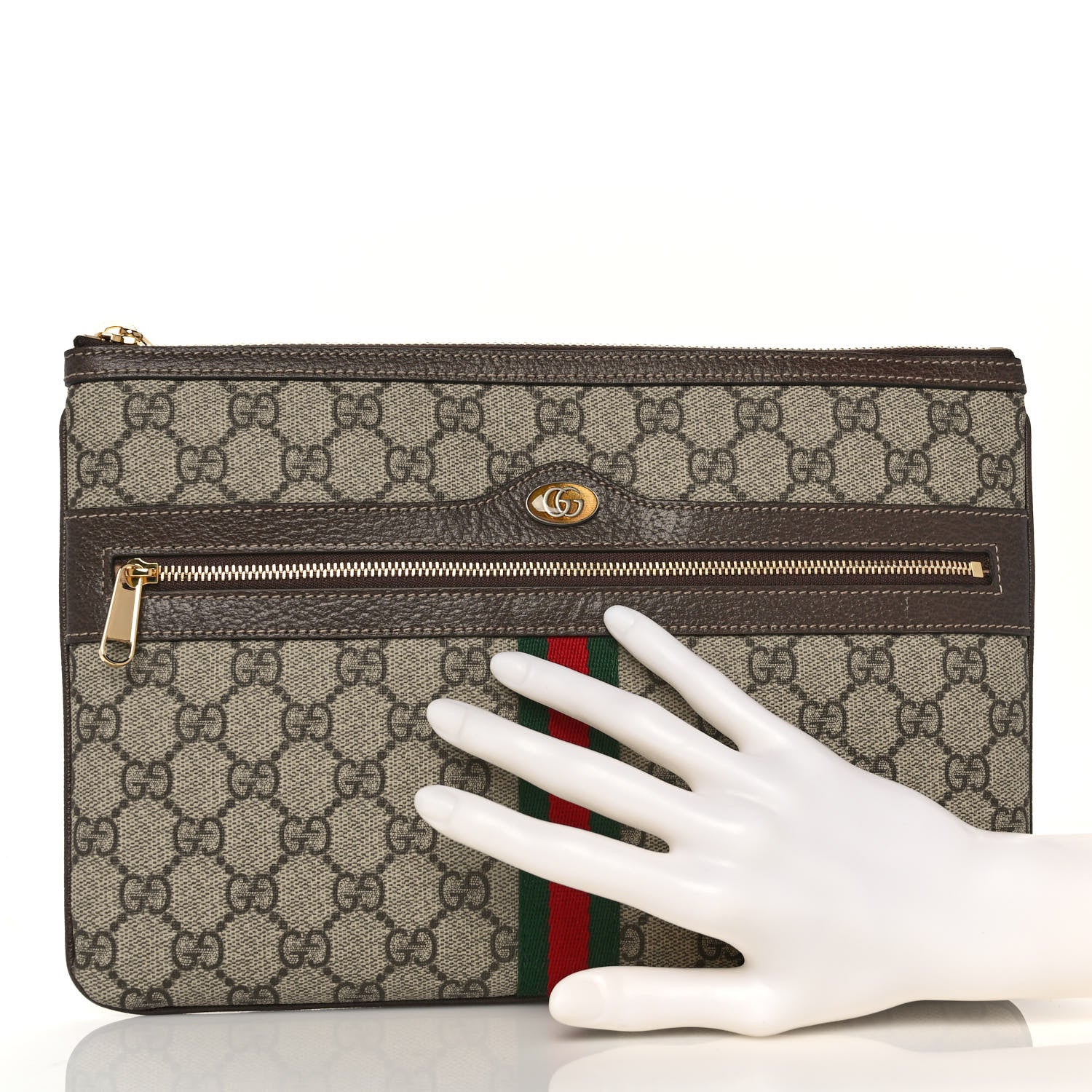 Gucci GG Supreme Monogram Large Ophidia Pouch Clutch Brown 2 of 10