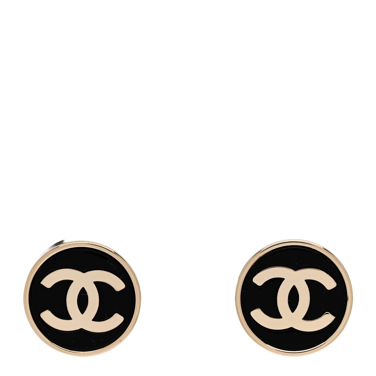 Metal Enamel CC Round Earrings Gold Black