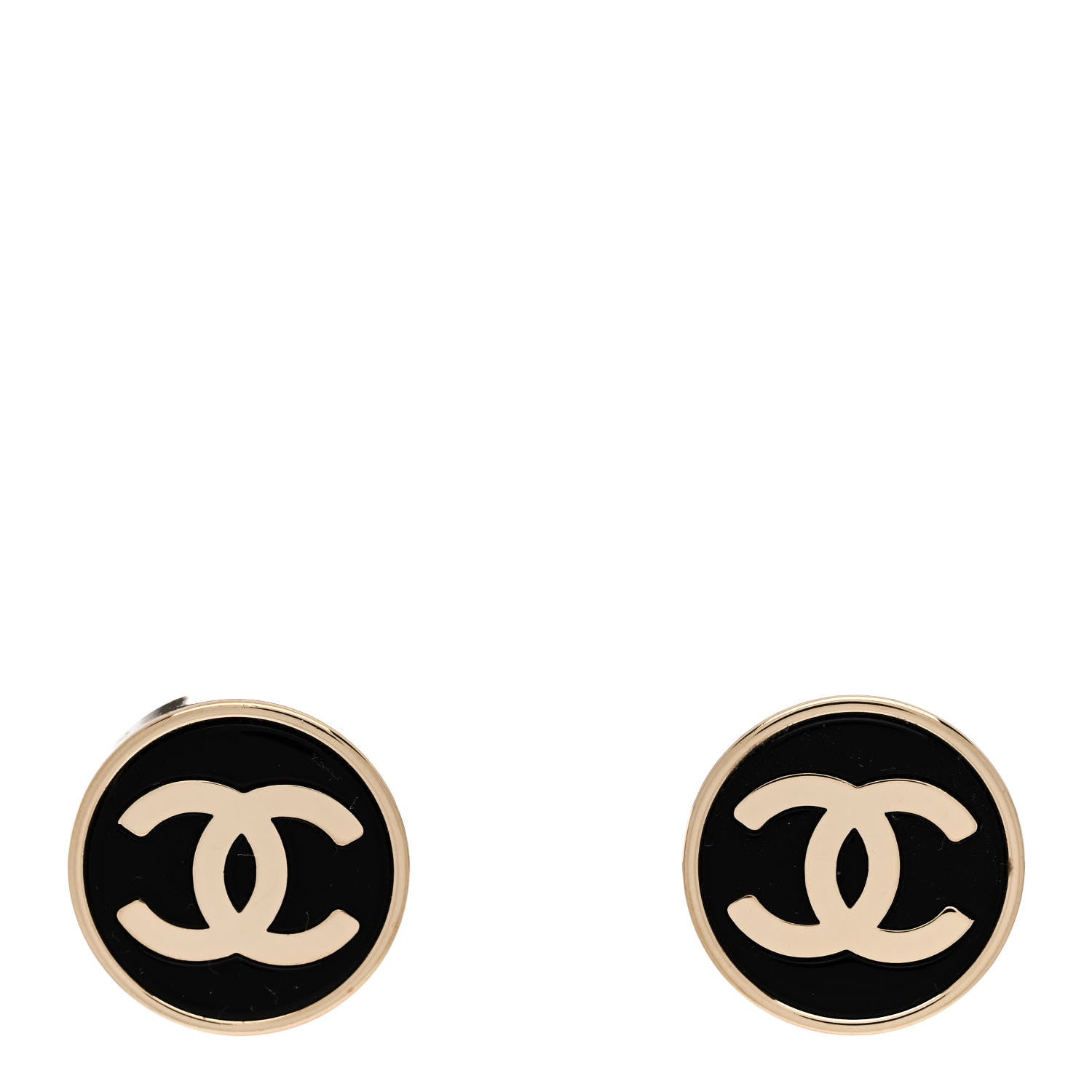 Chanel Metal Enamel CC Round Earrings Gold Black 1 of 5