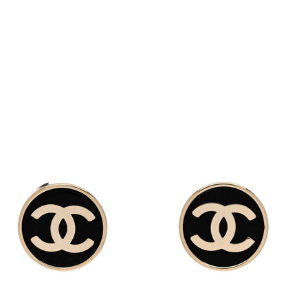 Chanel Metal Enamel CC Round Earrings Gold Black 1 of 5