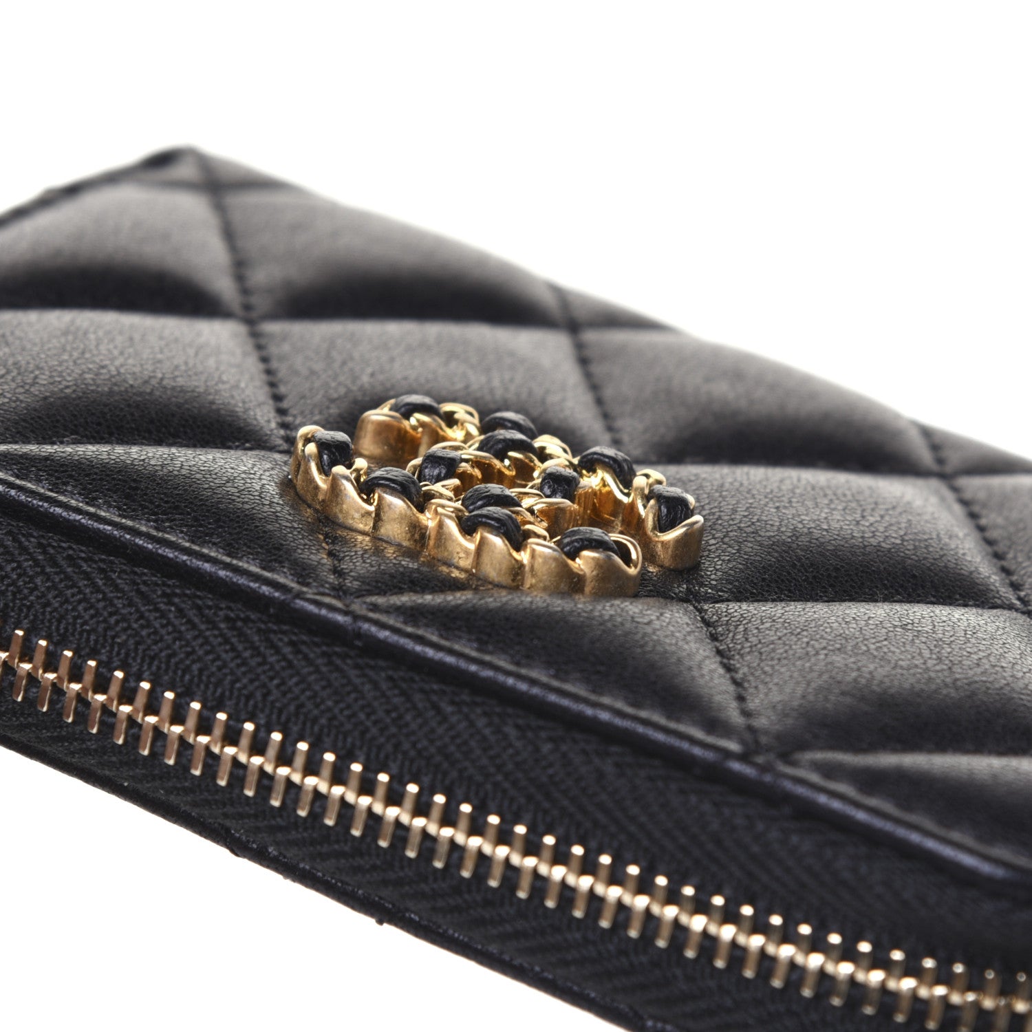 Chanel Goatskin Quilted Chanel 19 Zip Around Coin Purse Wallet Black 11 of 12