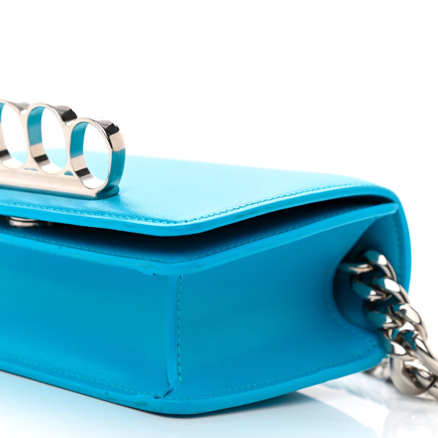 Alexander McQueen Smooth Calfskin Four Ring Knuckle Mini Chain Clutch Blue 9 of 9