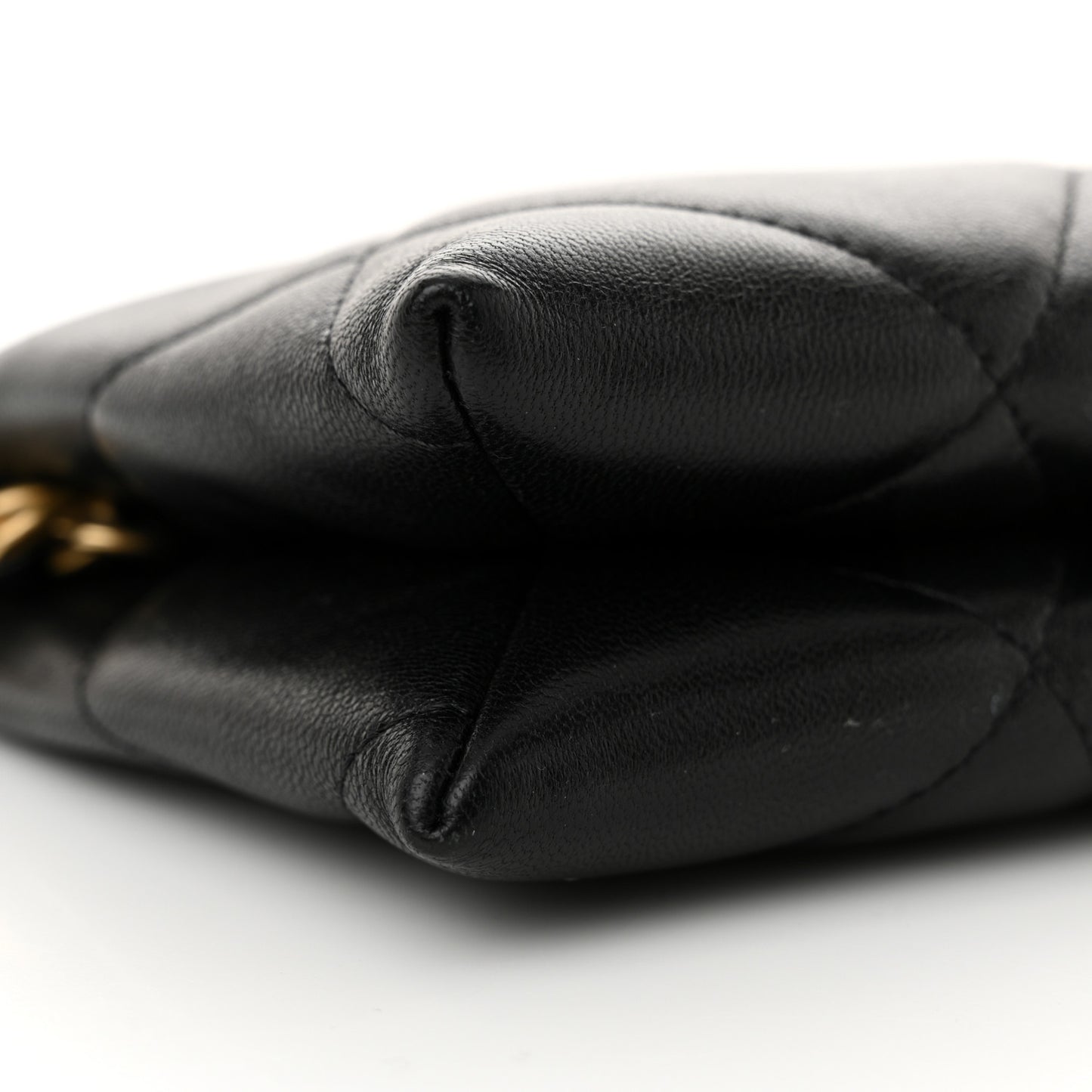 Shiny Goatskin Quilted Small Chanel 19 Pouch With Handle Black