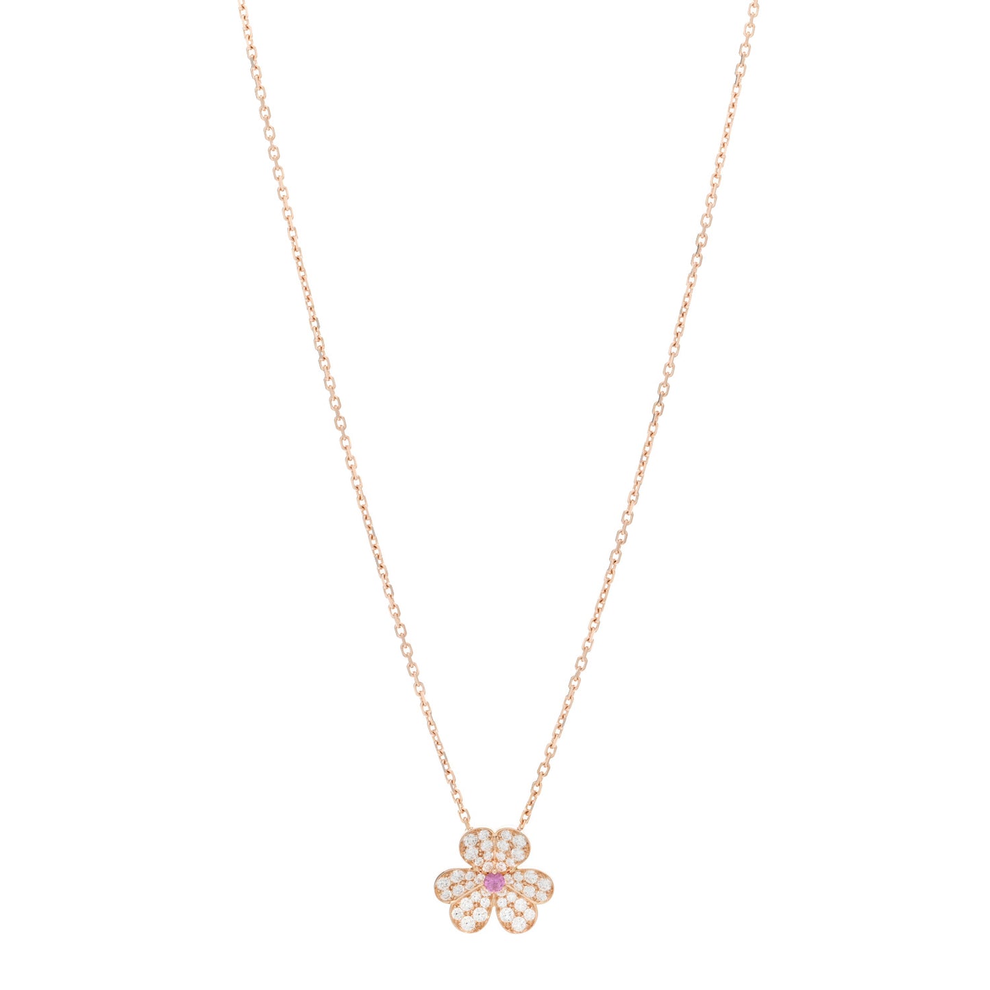 18K Rose Gold Diamond Pink Sapphire Small Frivole Pendant Necklace