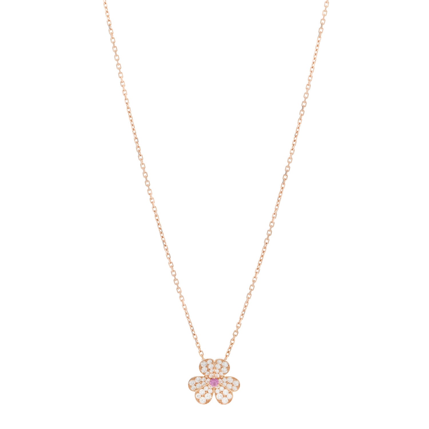 Van Cleef & Arpels 18K Rose Gold Diamond Pink Sapphire Small Frivole Pendant Necklace 1 of 4