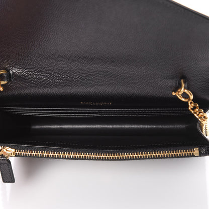 Saint Laurent Grain De Poudre Matelasse Chevron Monogram Envelope Chain Wallet Black 5 of 7