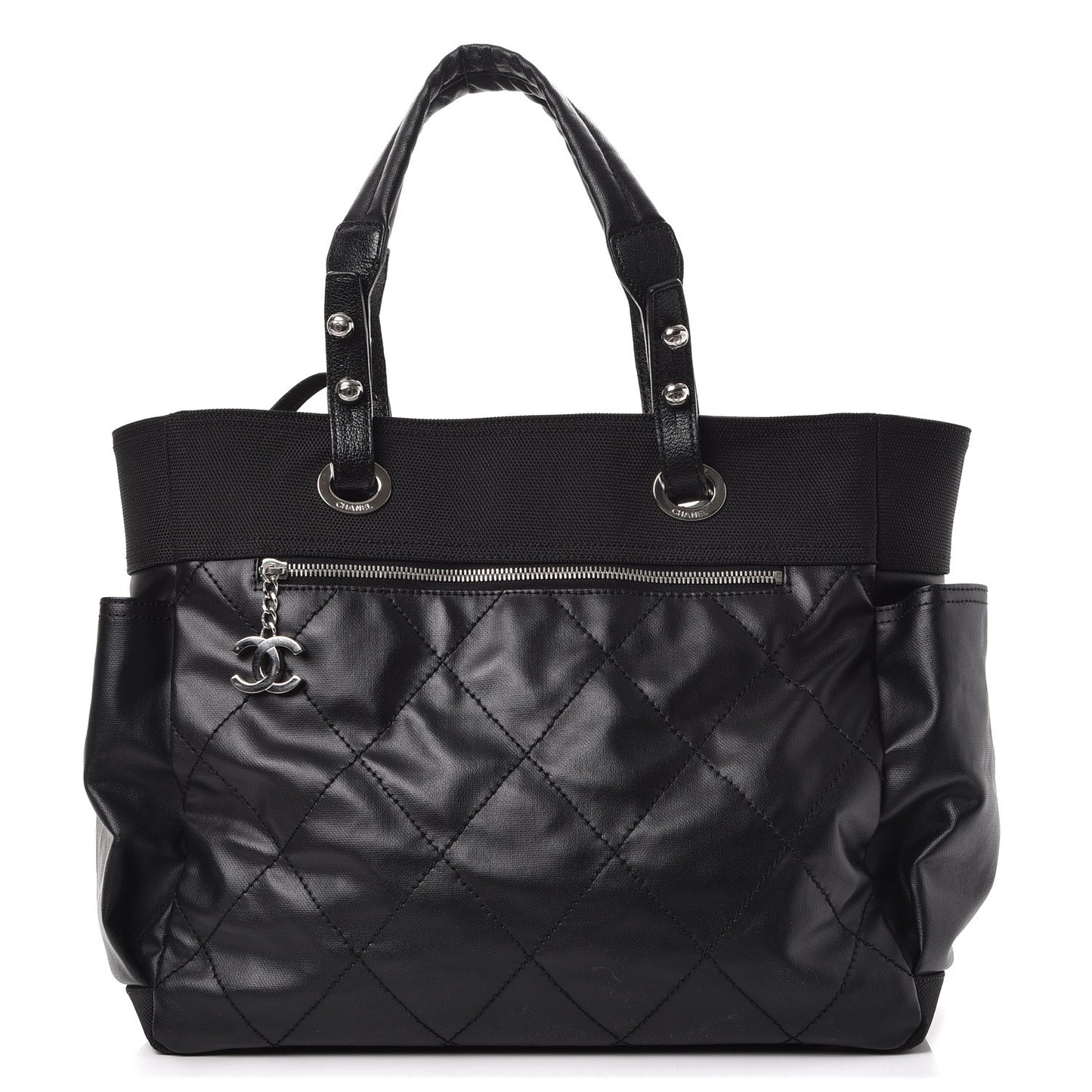 Coated Canvas Large Paris Biarritz Tote Black
