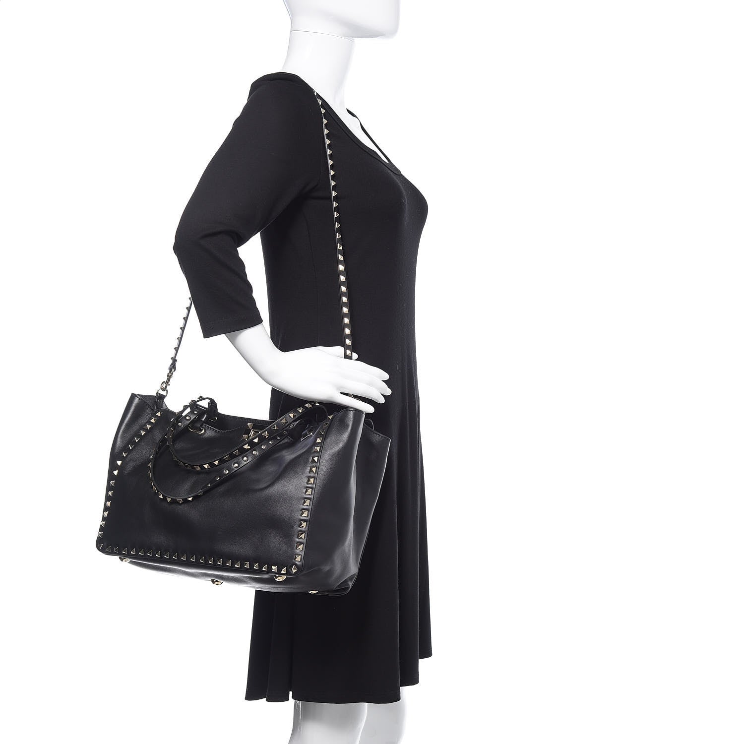 Valentino Garavani Vitello Medium Rockstud Tote Black 2 of 10