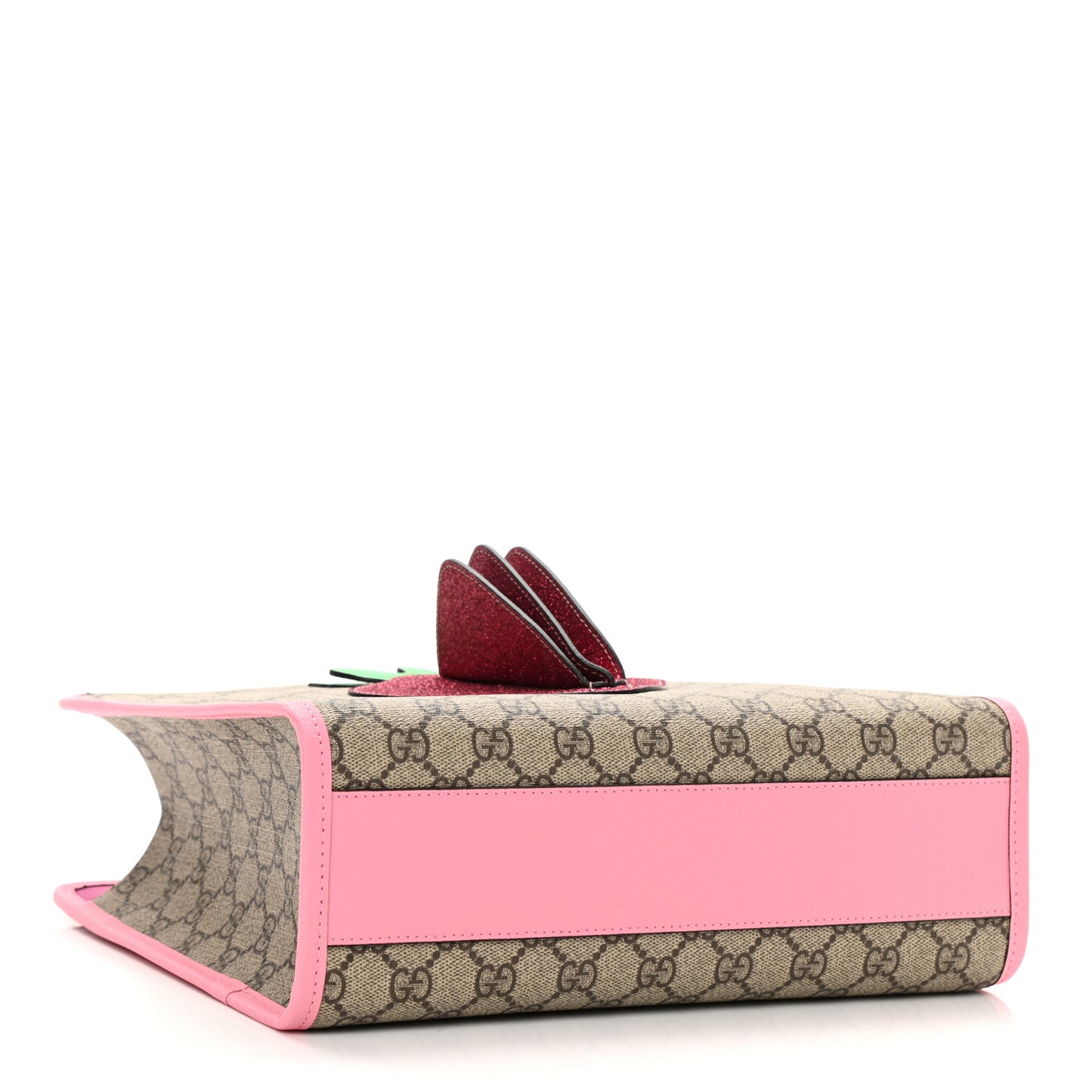 GG Supreme Monogram 3-D Strawberry Childrens Tote Beige Ebony Lotus Pink Fuxia Emerald