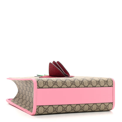 Gucci GG Supreme Monogram 3-D Strawberry Childrens Tote Beige Ebony Lotus Pink Fuxia Emerald 4 of 11