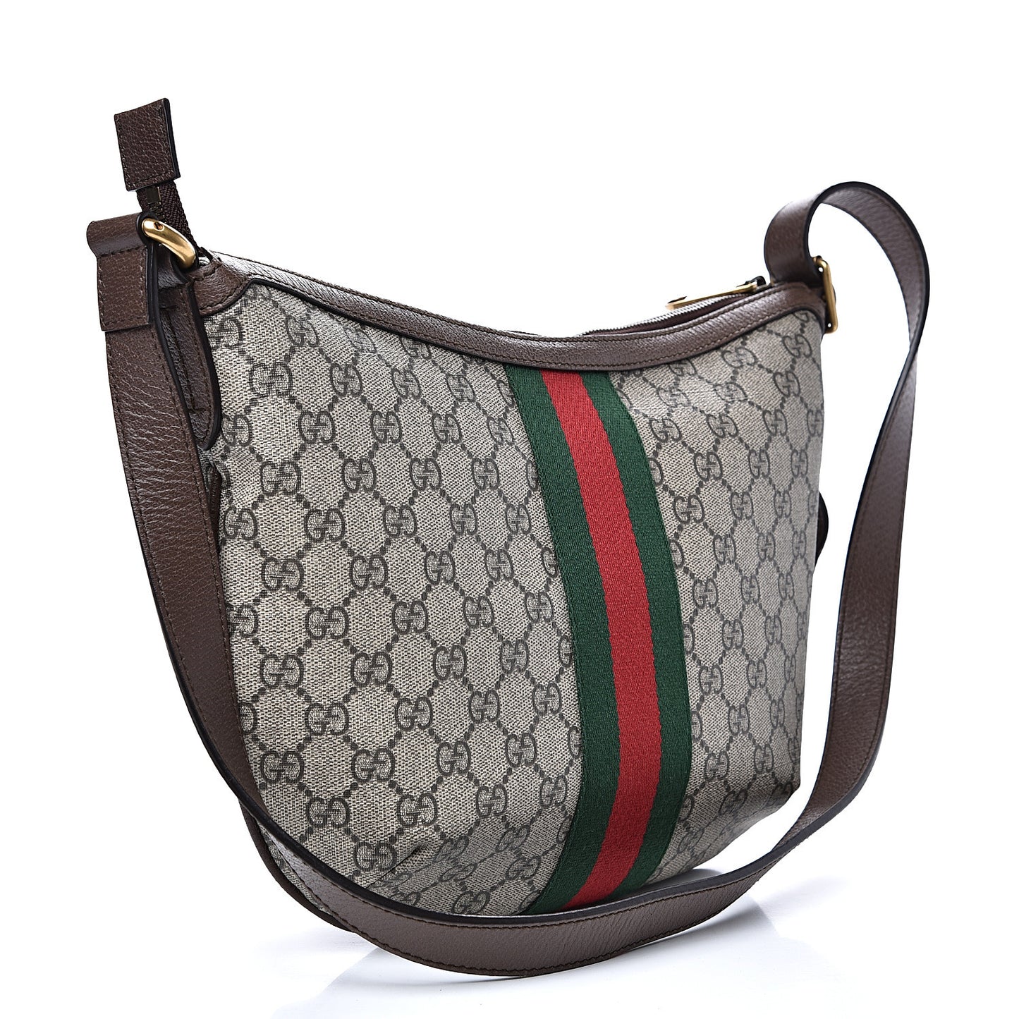 GG Supreme Monogram Web Small Ophidia Half Moon Hobo Brown