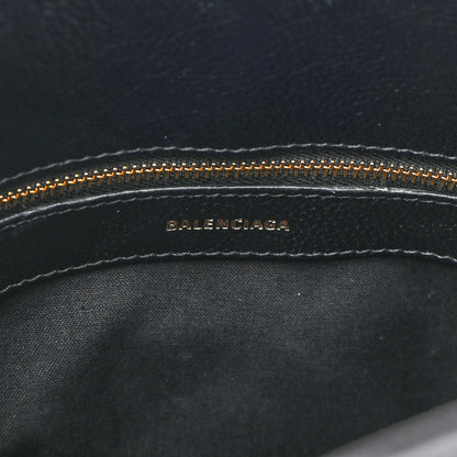 Balenciaga Grained Calfskin Logo S Ville Top Handle Bag Black White 6 of 9