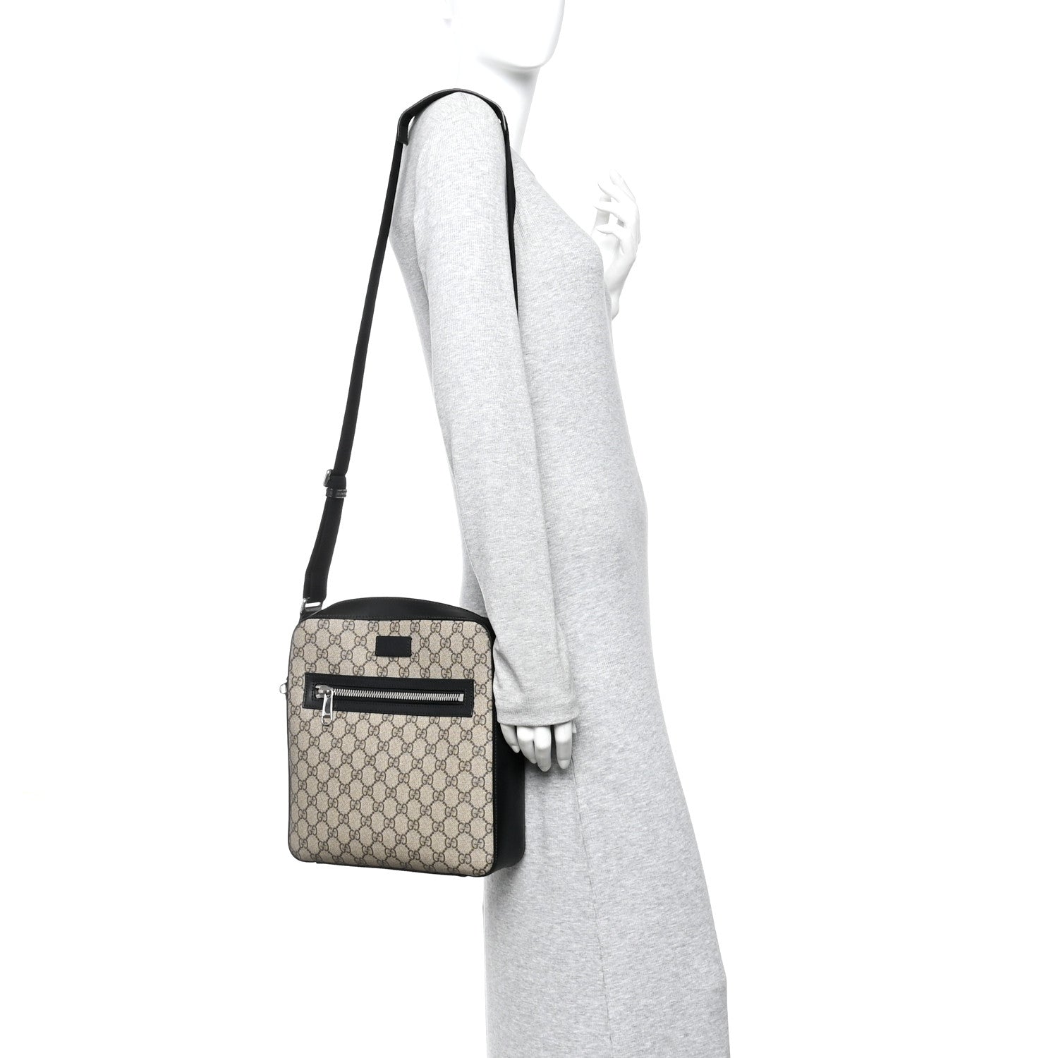 Gucci GG Supreme Monogram Flat Messenger Bag Beige Black New Acero 2 of 13