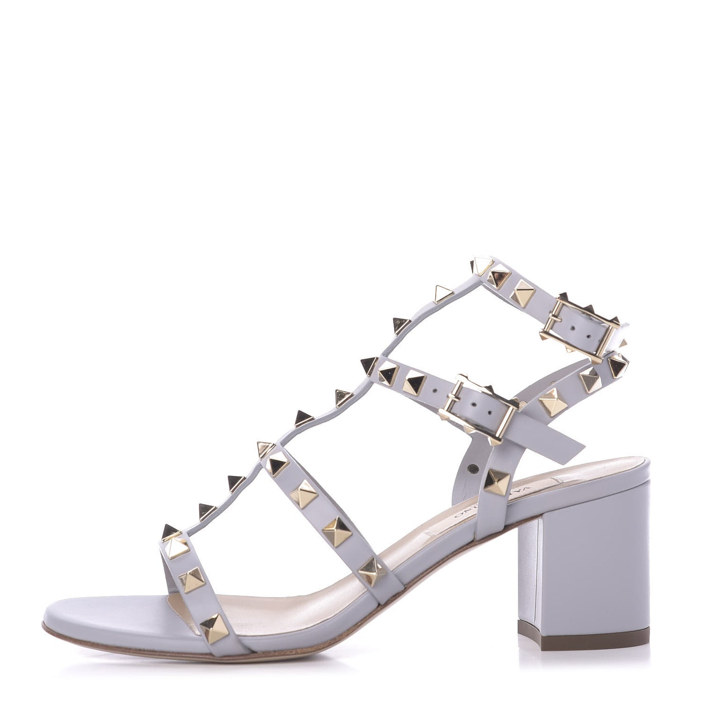Calfskin Rockstud 60mm City Sandals 35 Pastel Grey
