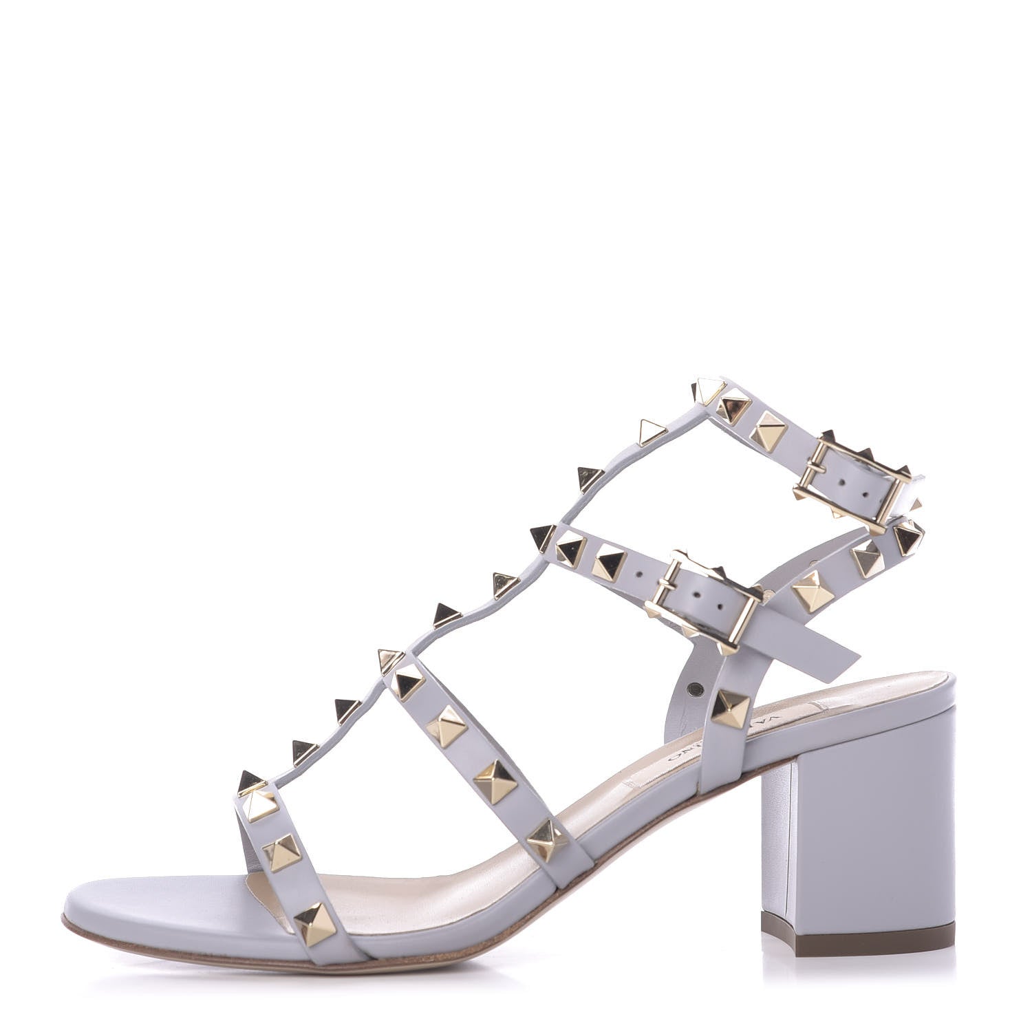 Valentino Garavani Calfskin Rockstud 60mm City Sandals 35 Pastel Grey 2 of 9