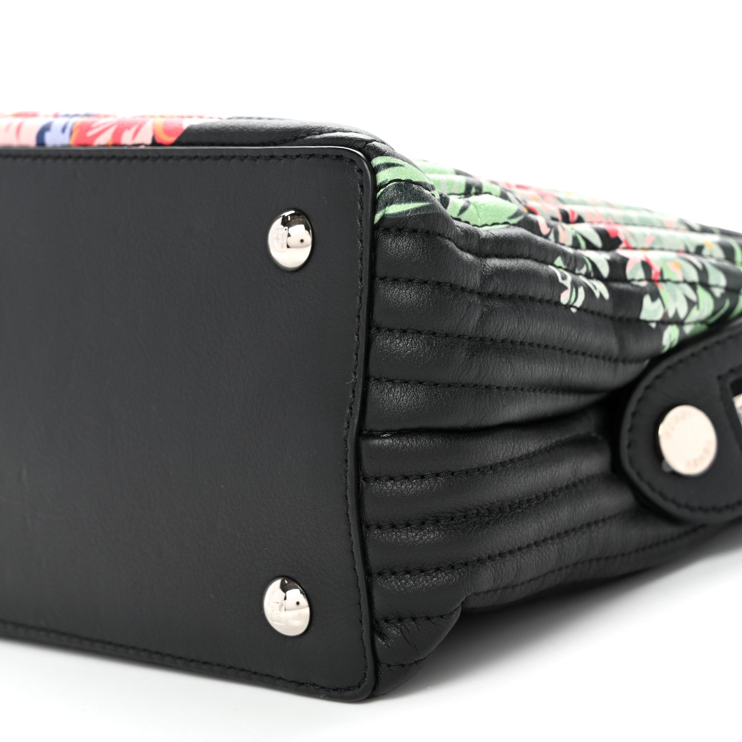 Fendi Calfskin Trapuntata Floral Small DotCom Click Chain Satchel Black Multicolor 11 of 11