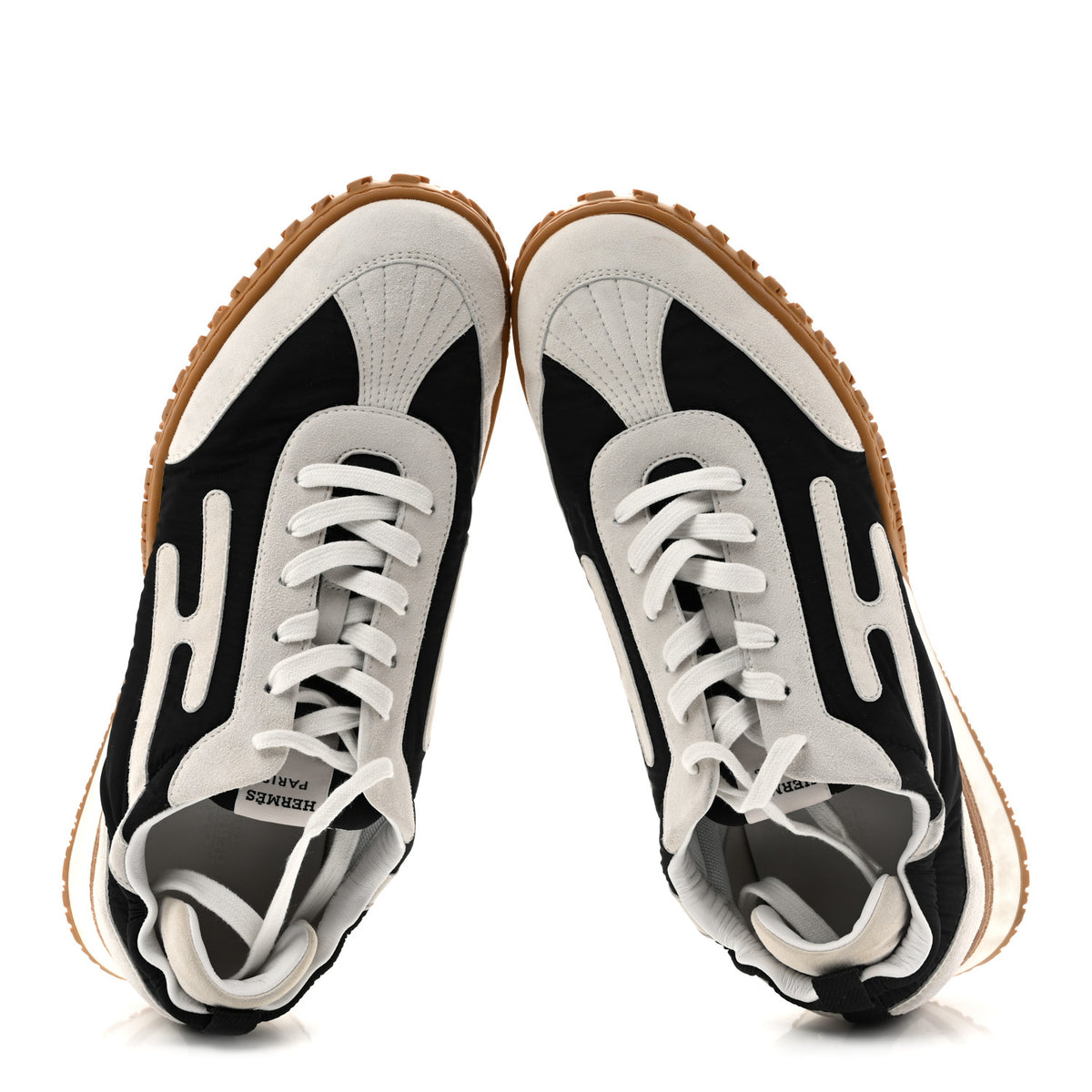 Hermes Suede Goatskin Mens Jet Sneakers 43 Beige Black 2 of 12