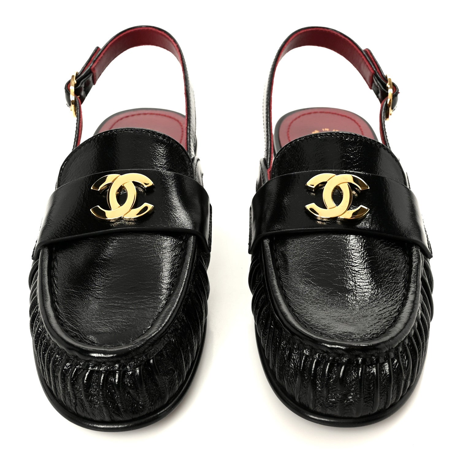 Chanel Crumpled Shiny Lambskin CC Slingback Mocassin 38.5 Black 3 of 11