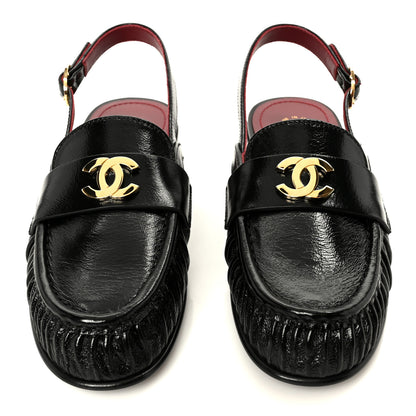 Chanel Crumpled Shiny Lambskin CC Slingback Mocassin 38.5 Black 3 of 11