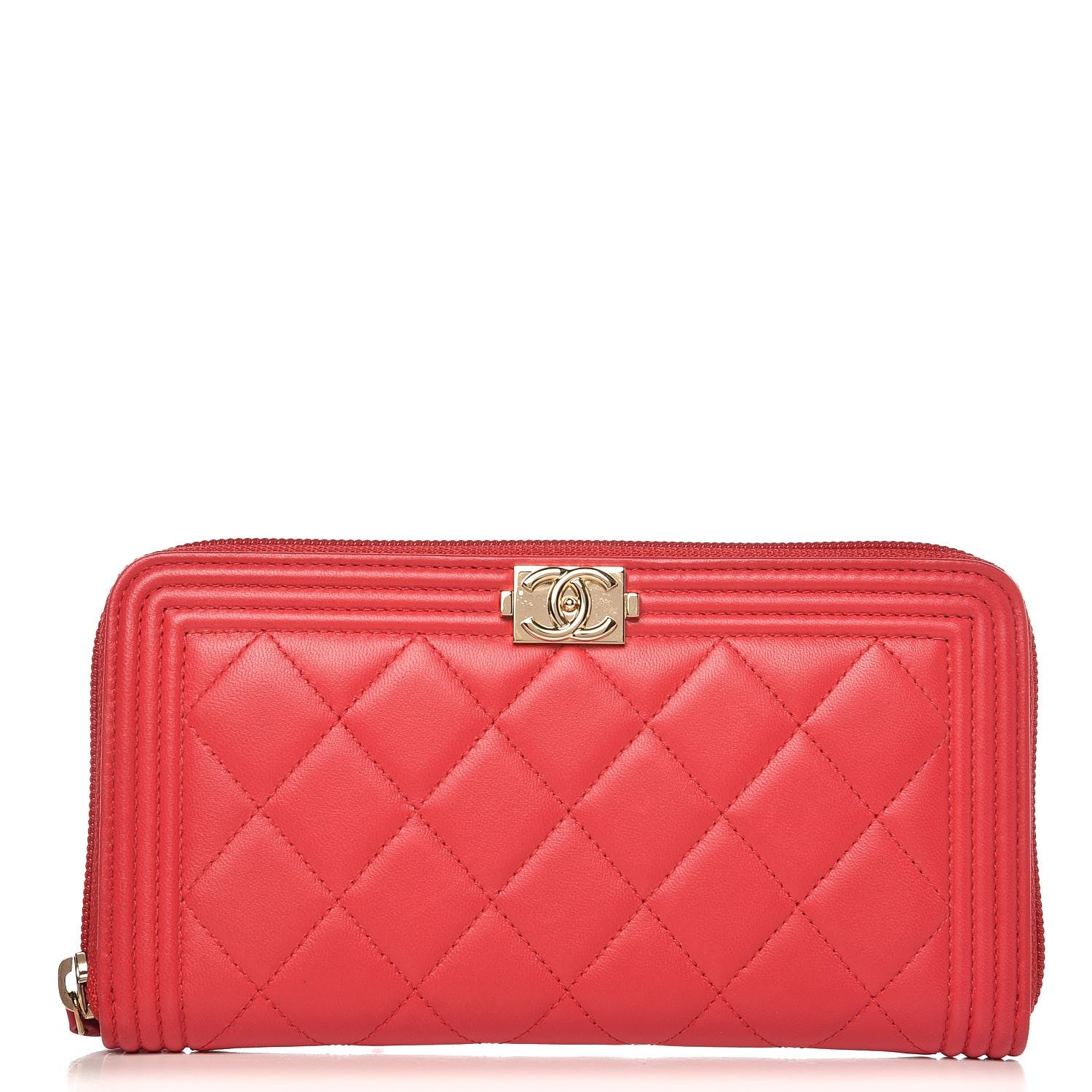 Chanel Lambskin Quilted Boy Zip Around Wallet Red 1 of 9