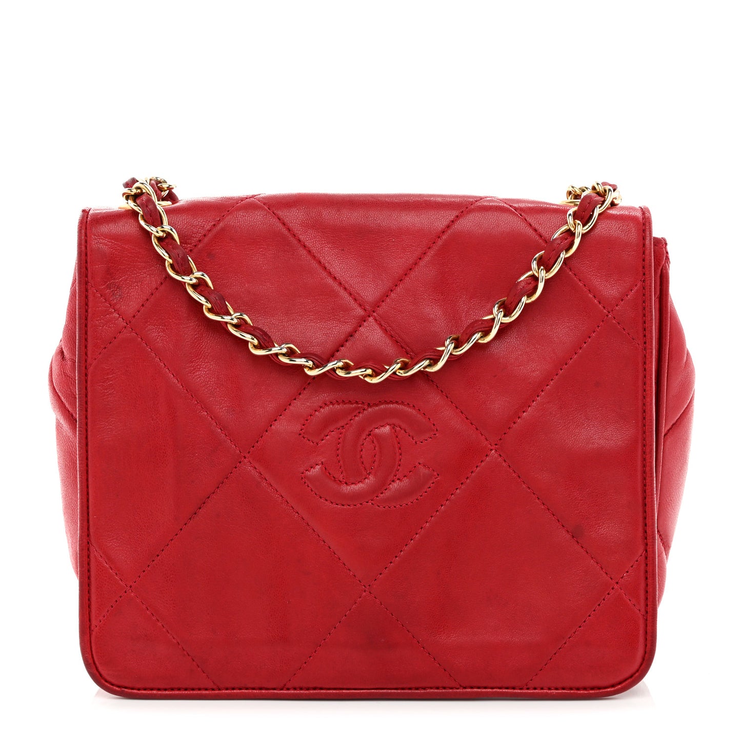 Lambskin Quilted CC Shoulder Bag Red